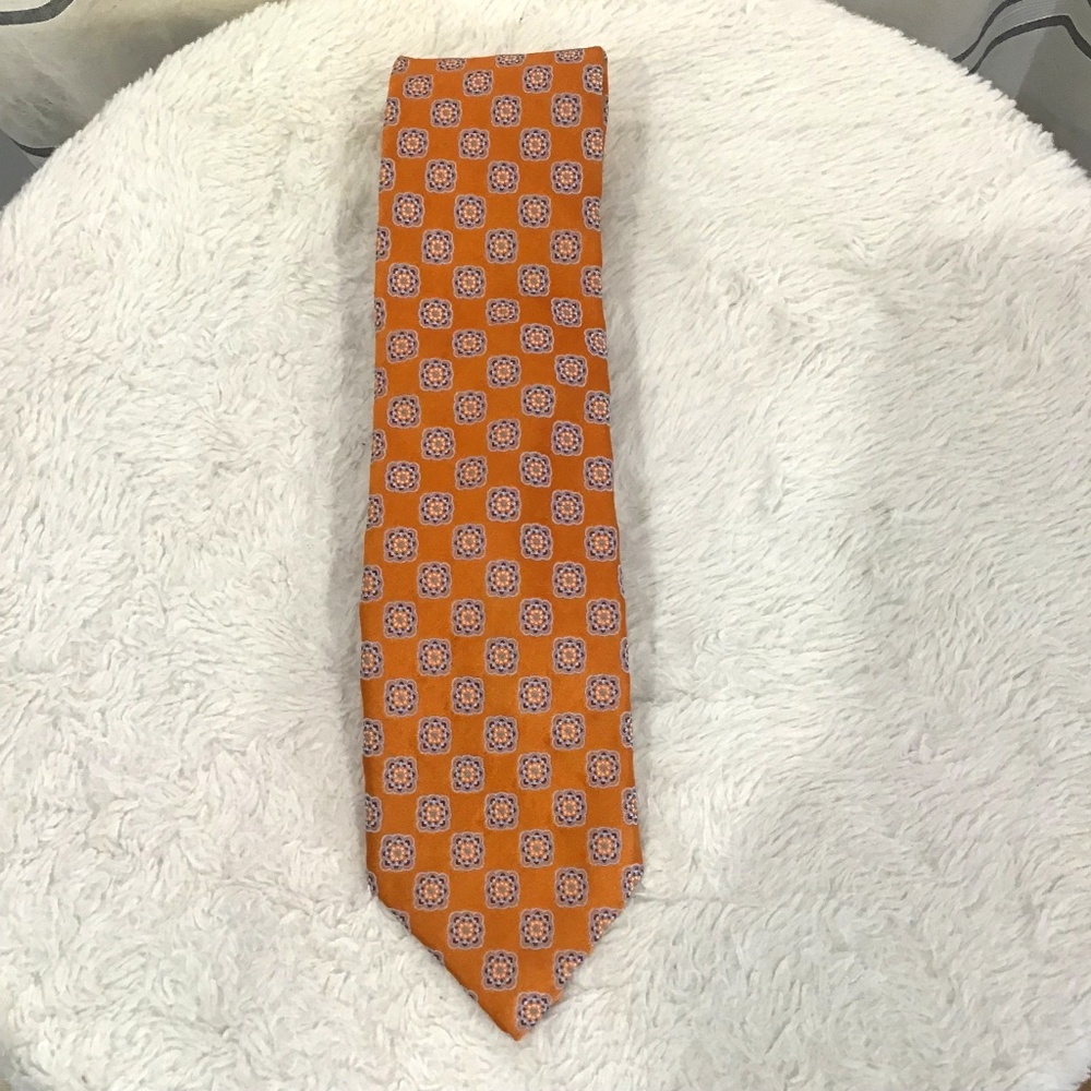 Robert Talbott Best Of Class Men Size XL Silk Donegal Orange Medallion Tie